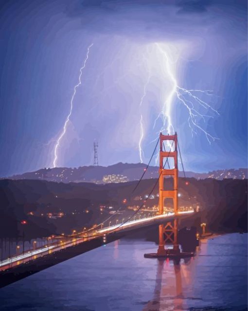 San Francisco Bridge And Lightning Paint By Number