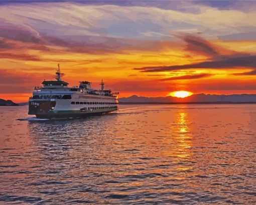 Seattle Ferry At Sunset Paint By Number