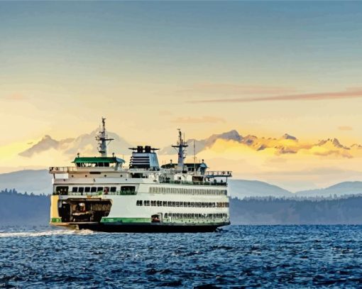 Seattle Ferry Heading To The Mountains Paint By Number