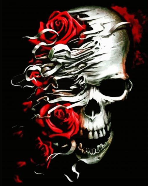 Skulls And Red Roses Paint By Number