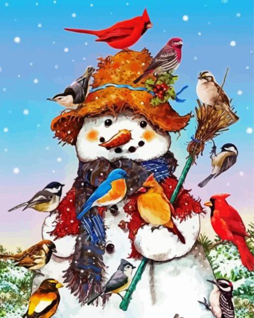 Snowman With Bird Art Paint By Number