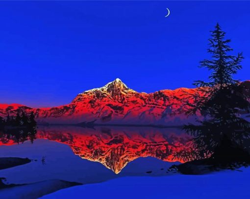 Snowy Red Mountains At Sunset Paint By Number