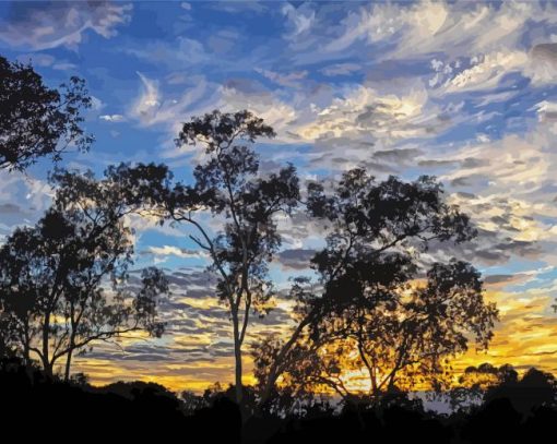 Trees At Sunrise Paint By Number