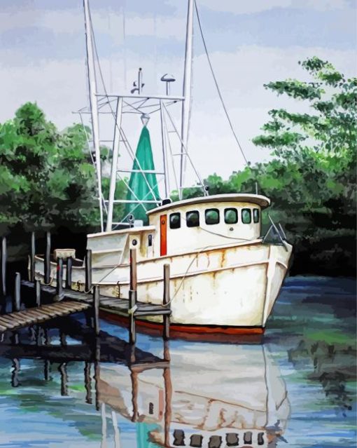 White Shrimp Boat Paint By Number