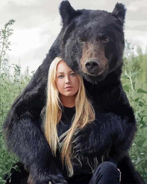 Woman With Black Bear Paint By Number