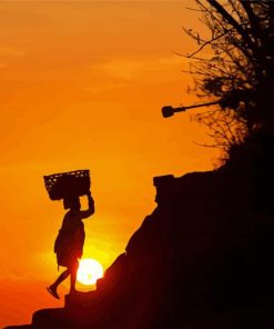 Woman Carrying Basket Silhouette Paint By Number