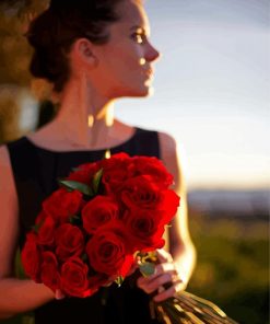 Woman With Red Flowers Paint By Number