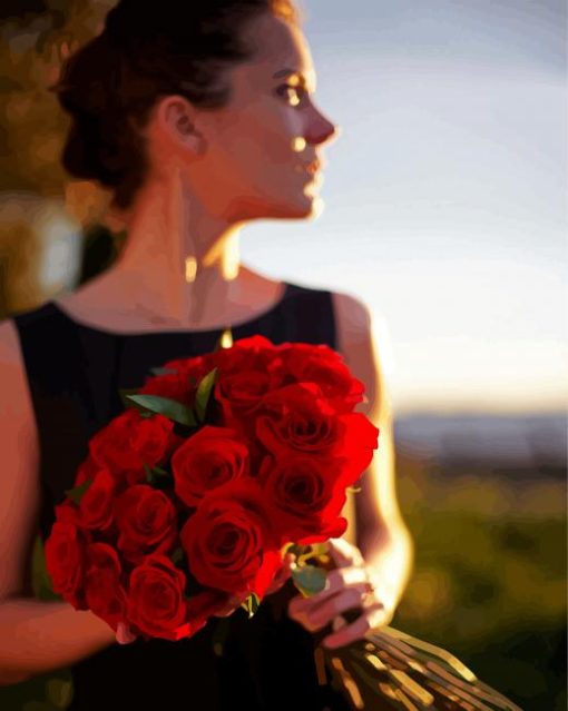 Woman With Red Flowers Paint By Number