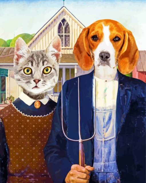 American Gothic Cat And Dog Paint By Number