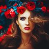 Beautiful Woman With Red Flowers Paint By Number