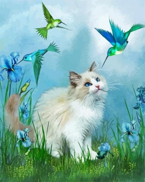 Cat And Hummingbird Art Paint By Number