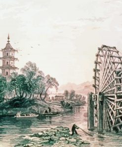 Chinese Old Water Mills Art Paint By Number