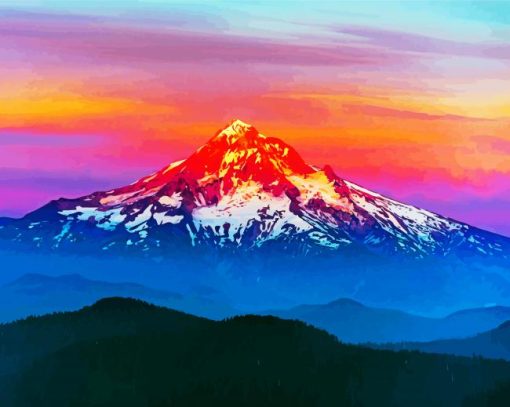 Landscape Mountains Red Sunset Paint By Number