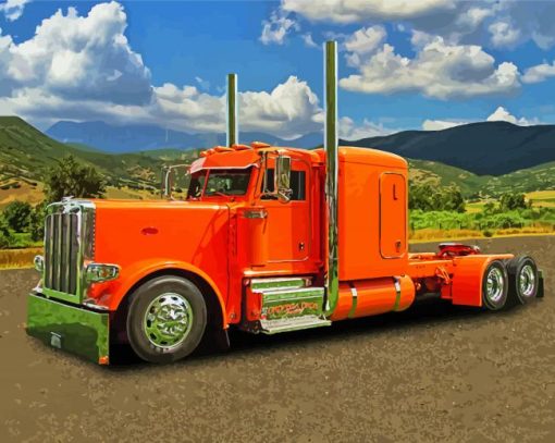 Orange Peterbilt Semi Paint By Number