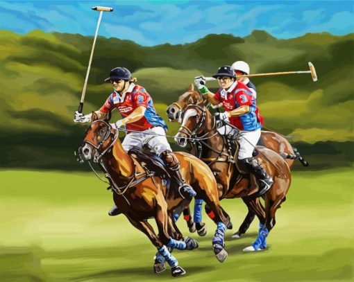 Polo Players And Horses Illustration Paint By Number