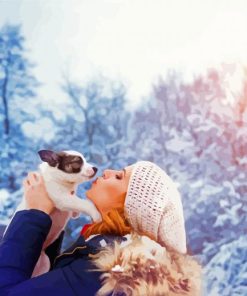 Woman With Dog In Snow Paint By Number