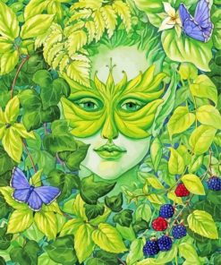 Green Lady And Leaves Paint By Number