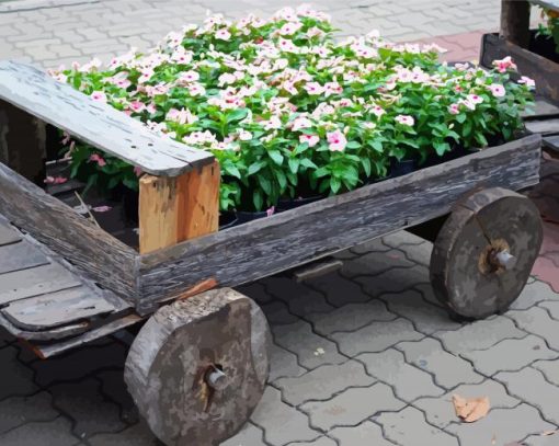 Pink Flower Cart Paint By Number