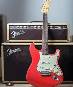 Red Fender Guitar Paint By Number