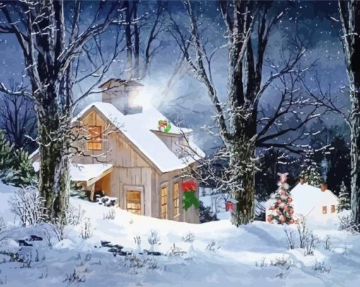 Vintage Home Snow Scene Paint By Number