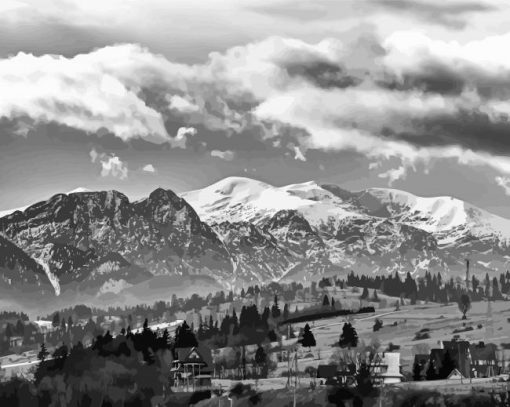 Black And White Tatra Mountains Paint By Number