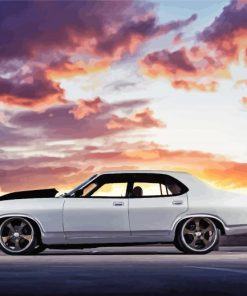 White Ford Falcon Car With Beautiful Sunset Paint By Number