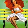 Pin Up Girl With Umbrella paint by number