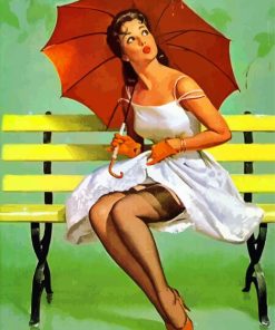 Pin Up Girl With Umbrella paint by number