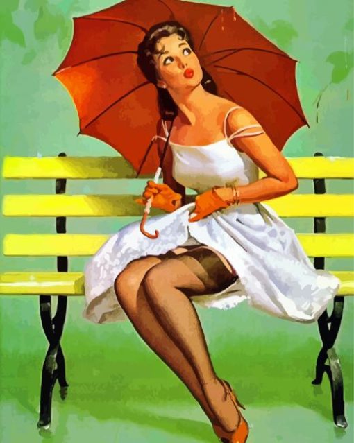 Pin Up Girl With Umbrella paint by number