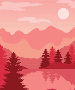 Pink Landscape Illustration paint by numbers