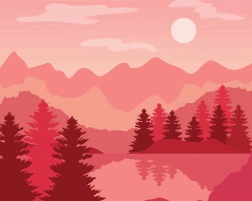 Pink Landscape Illustration paint by numbers