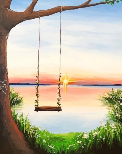 Tree And A Swing Sunset paint by numbers