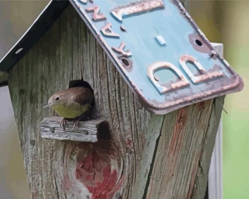 Birds With Bird Houses paint by numbers