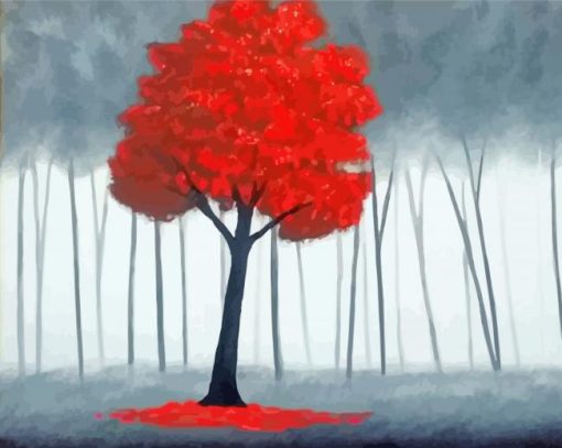 Aesthetic Red Tree paint by numbers