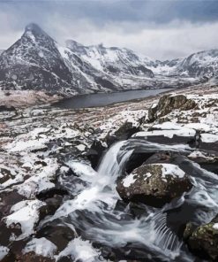 Snowy Mountain Stream paint by number