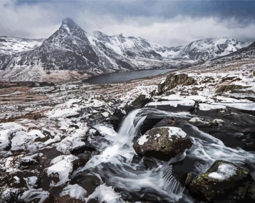 Snowy Mountain Stream paint by number