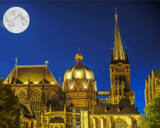 Aachen Cathedral And fullmoon Paint By Number