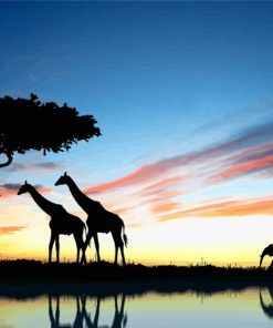 African Animals Silhouette Landscape Paint By Number