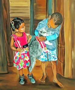 African Children With Cat Paint By Numbers