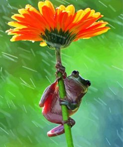 Frog Using Flower As An Umbrella In The Rain Paint By Numbers