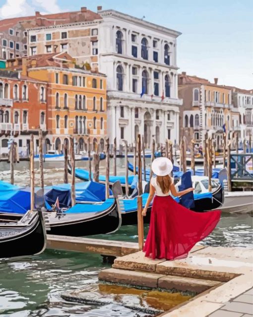 Girl With Dress In Venice Paint By Number