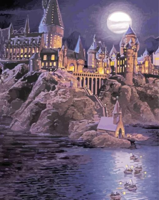 Harry Potter Hogwarts Castle And Fullmoon Art Paint By Number