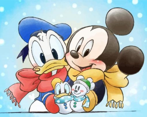 Little Mickey And Duck In Snow Paint By Numbers