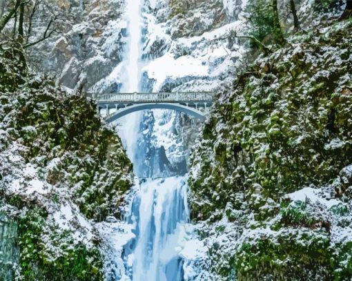 Multnomah Falls In Winter Paint By Number