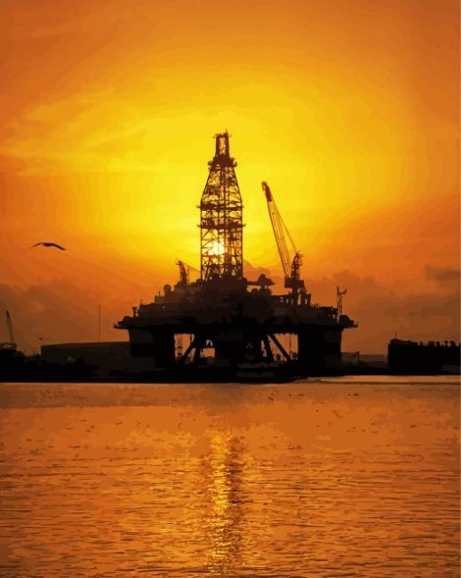 Oil Rigs At Sunset Paint By Numbers