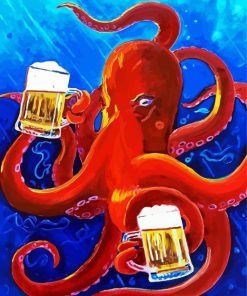 Red Octopus Drinking Paint By Numbers