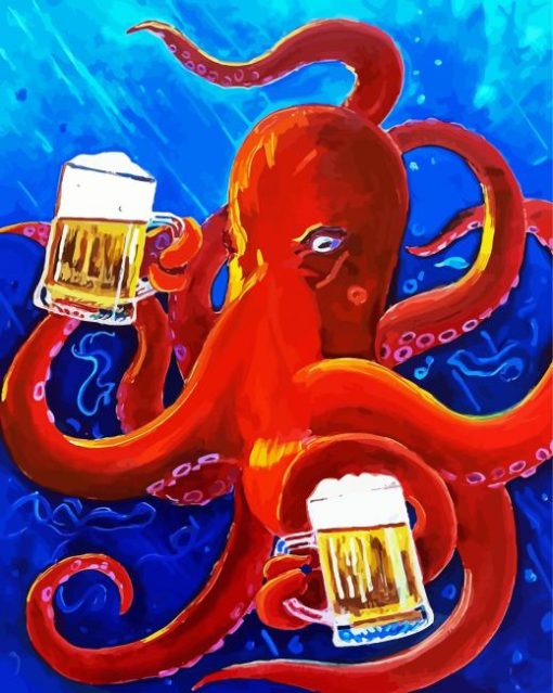 Red Octopus Drinking Paint By Numbers