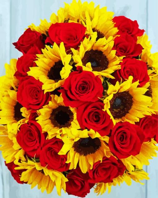 Roses And Sunflowers Paint By Number