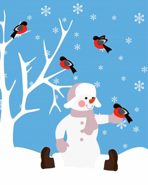 Snowman With Birds Paint By Numbers