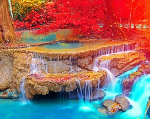 Tropical Waterfall Landscape Paint By Number